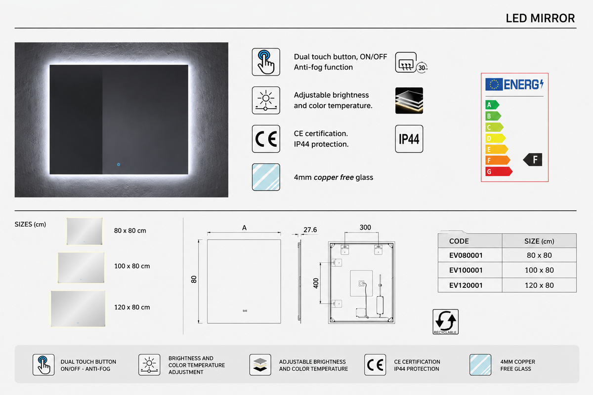 Badezimmermöbel-Set VOLUM mit Waschbecken + LED-Spiegel + Hochschrank 140 cm + Einhebelmischer – Estepa – 80/100/120 cm