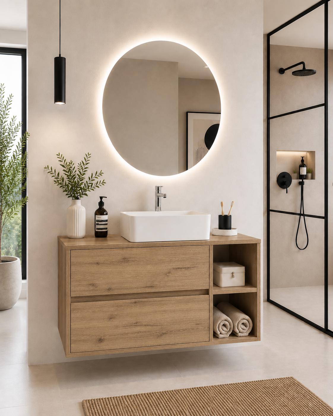 Badezimmermöbel ZEUS mit Holzplatte und Aufsatzwaschbecken