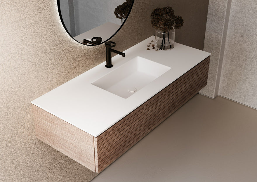 LEX Waschtischplatte Solid Surface mit 1 Becken, Kante 1,2 cm